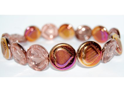 OUTLET 10 grams Round Flat Wit Convex Heart Pressed Glass Beads, 21 x 21 mm, Crystal Sliperit (00030-29500), Glass, Czech Republic