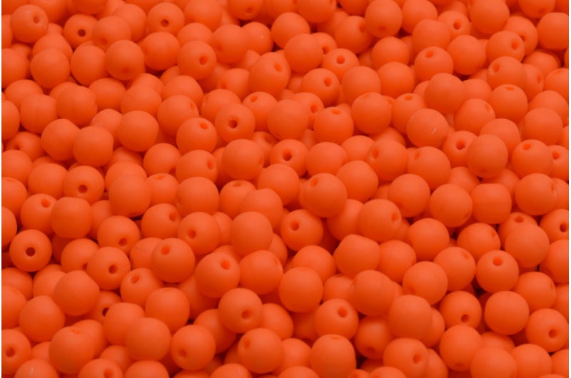 Round Druck Beads, Opaque Orange Matte (93130-84100), Glass, Czech Republic