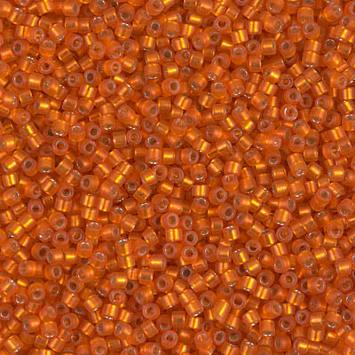 MIYUKI Delica Rocailles Seed Beads, Silver Lined Orange Half Matt Dyed (DB0682), Glass, Japan