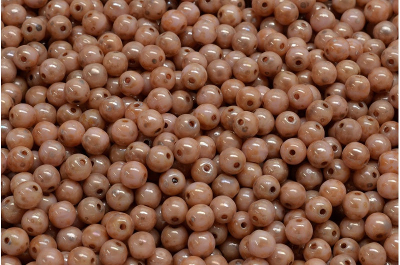 圆形德鲁克珠,不透明粉红色毕加索 (73010-43400),玻璃,捷克共和国