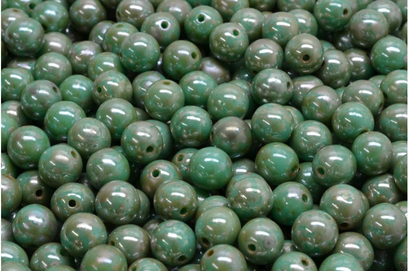 Round Druck Beads, Turquoise Picasso (63130-43400), Glass, Czech Republic