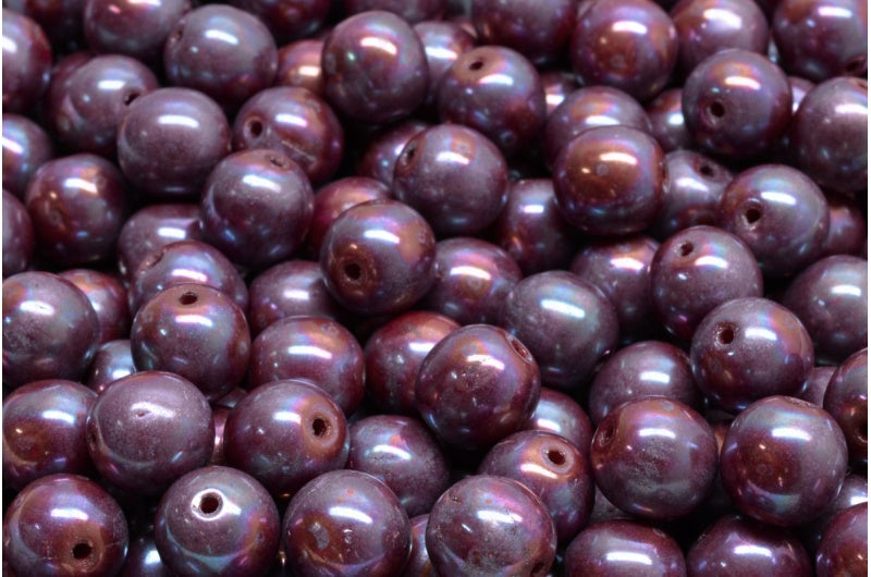 ラウンドドラックビーズ、不透明レッドネビュラ(93200-15001)、ガラス、チェコ共和国