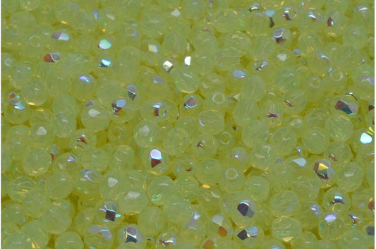 OUTLET 10 grams Faceted Round Fire Polished Beads, 4 x 4 mm, Transparent Yellow Ab (80130-28701), Glass, Czech Republic