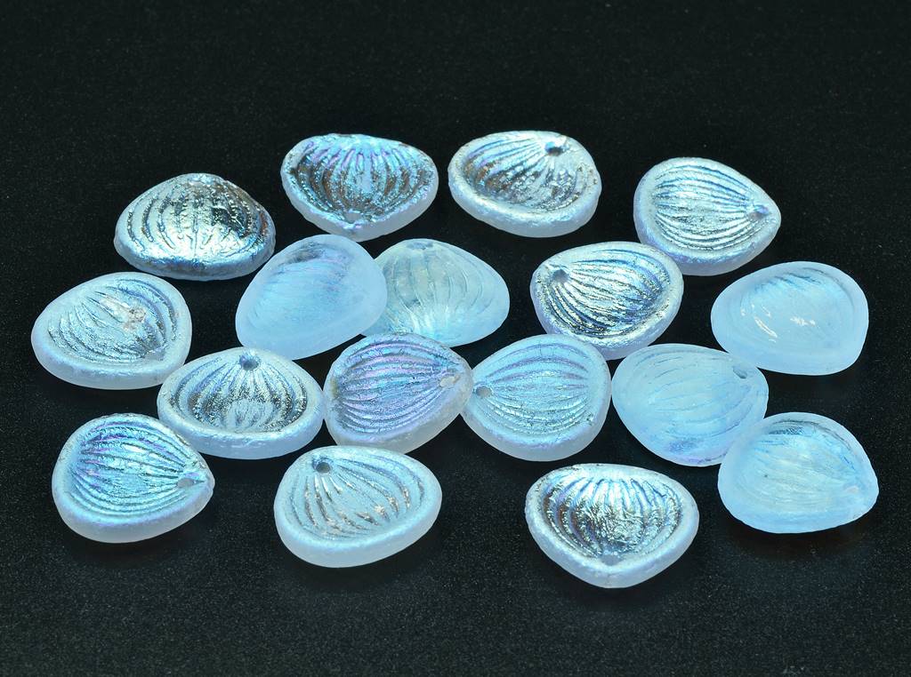 Pressed Beads, Transparent Blue Etched Ab (30010-LEPT-28701), Glass, Czech Republic