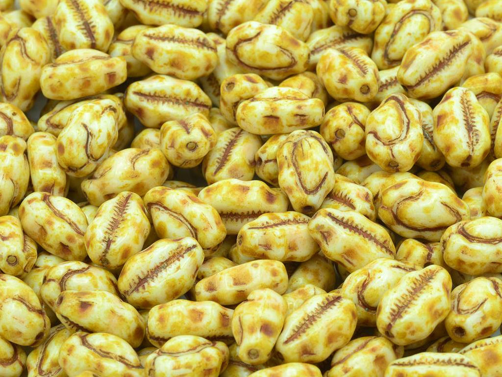 アウトレット 10グラム 貝殻ビーズ、13 x 8 mm、チョークホワイトトラバーチン(03000-86800)、ガラス、チェコ共和国