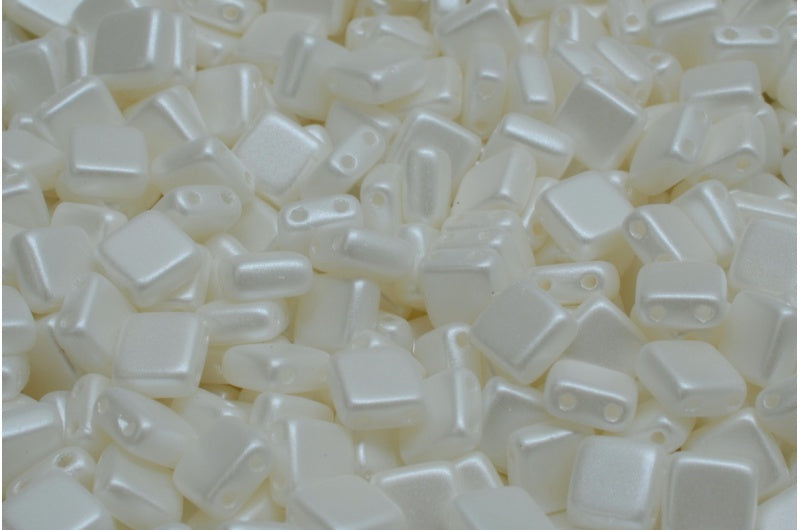 2穴プレスタイルビーズ、ホワイトパールホワイト(02010-25001)、ガラス、チェコ共和国