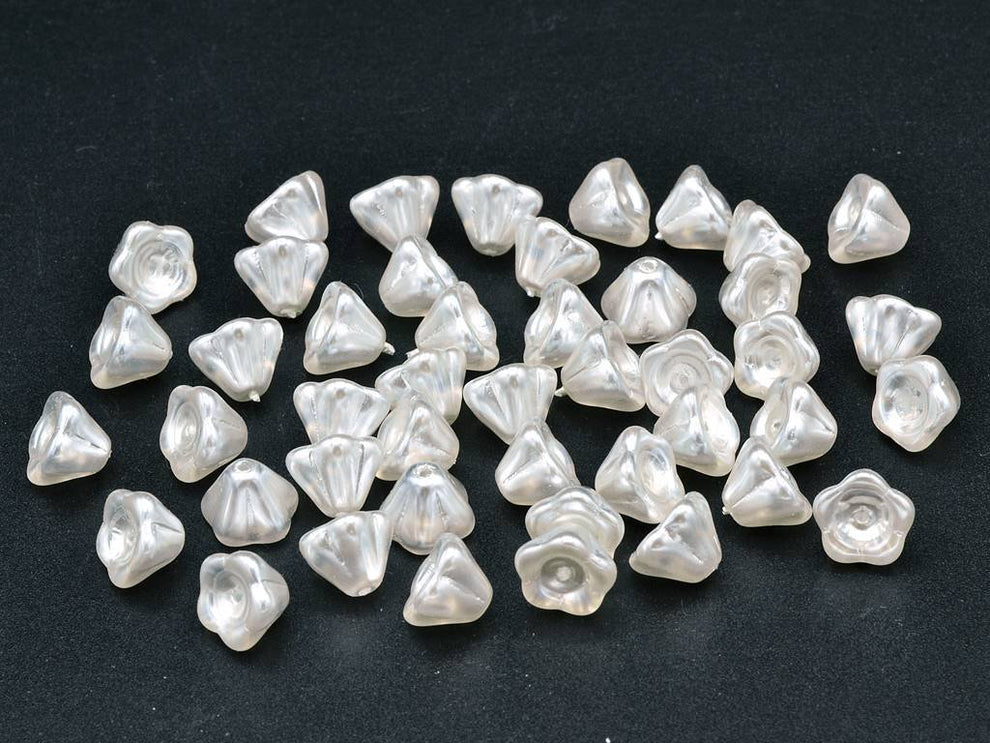 OUTLET 250g Bell Flower Beads, 4 x 6 mm, White Pearl (02010-70402), Glass, Czech Republic