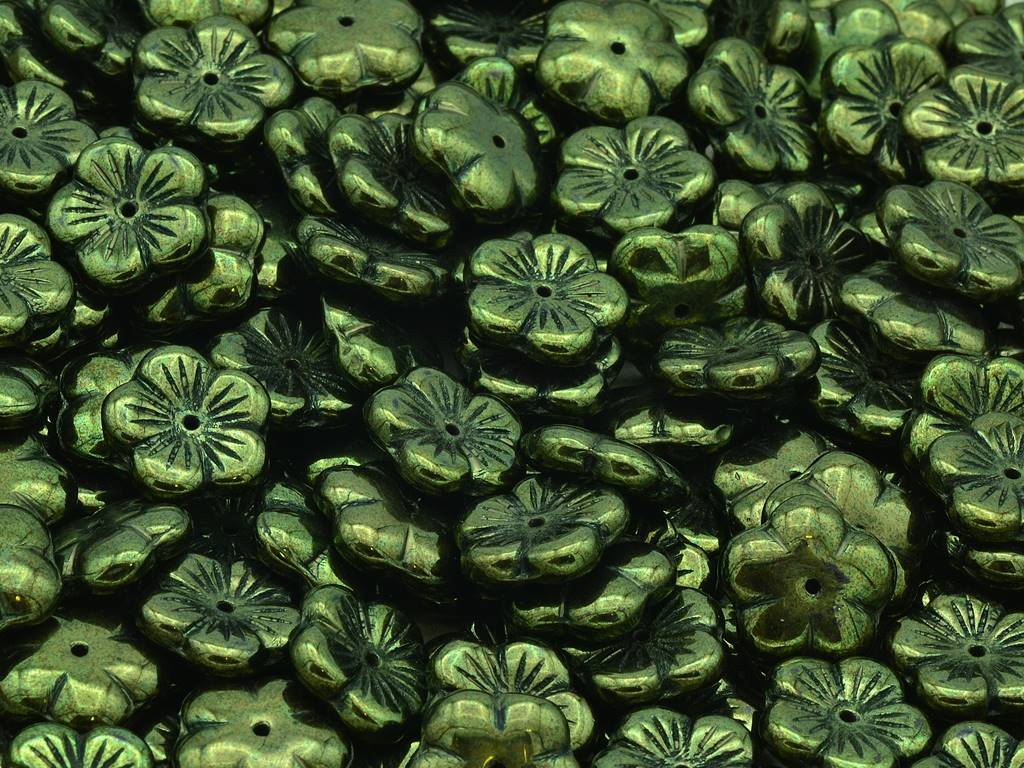 チェリーフラワービーズ、ブラックラスターレッドフルコーティング(23980-14495)、ガラス、チェコ共和国