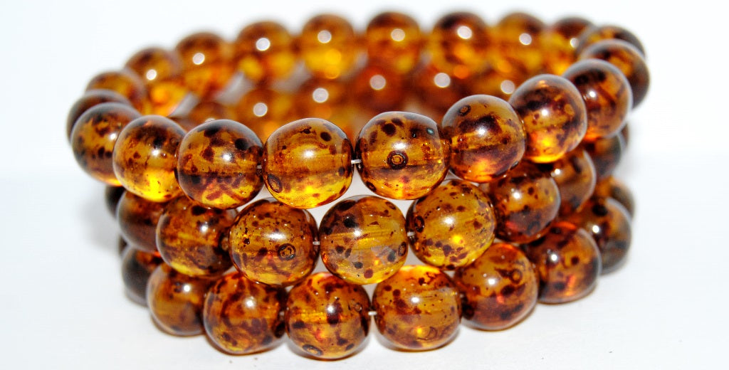 Round Pressed Glass Beads Druck, Transparent Yellow Travertin (11-80020-86800), Glass, Czech Republic ~ STRANDED