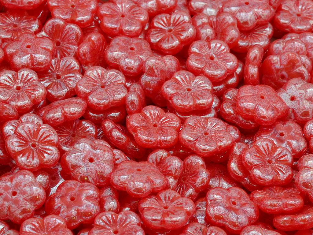 Cherry Flower Beads, Red Hematite (96026-14400), Glass, Czech Republic