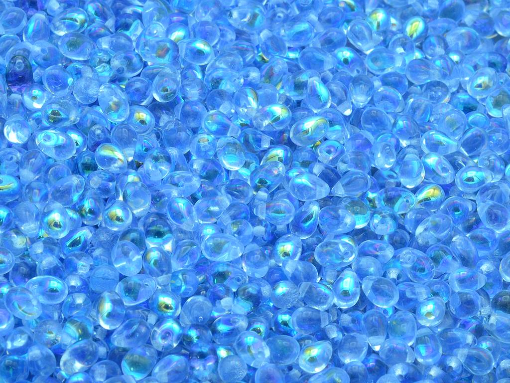 ドロップビーズ、透明ブルーAb(30010-28701)、ガラス、チェコ共和国