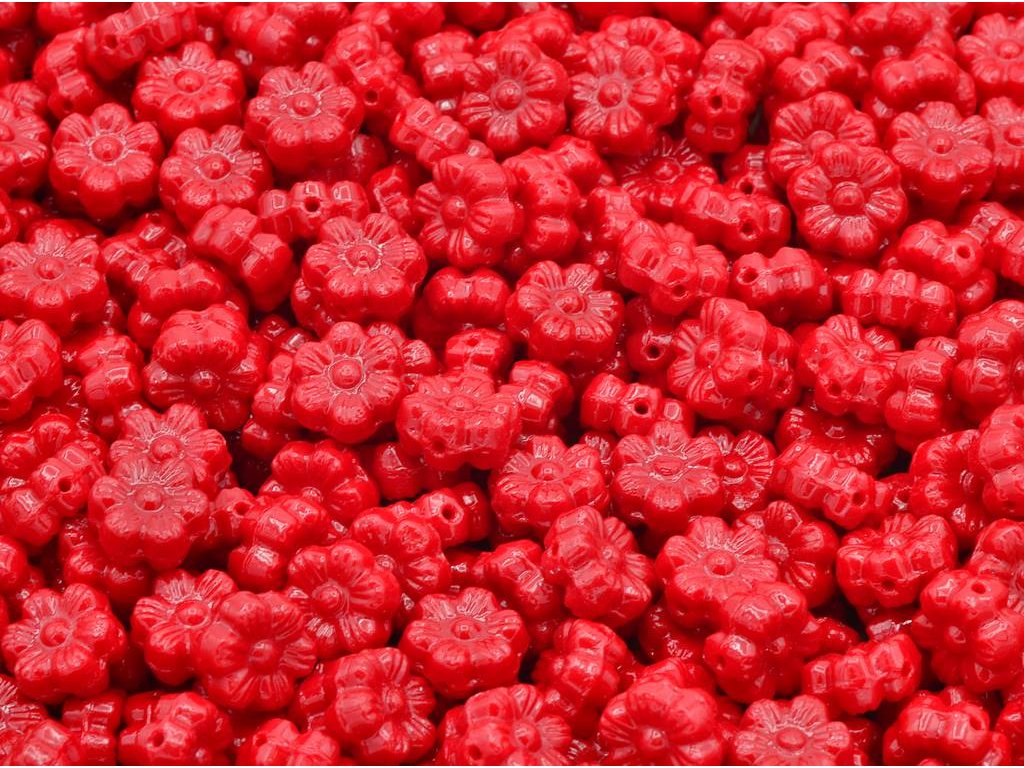 OUTLET 10 grams Flower Beads, 8 x 8 mm, Opaque Red (93200), Glass, Czech Republic