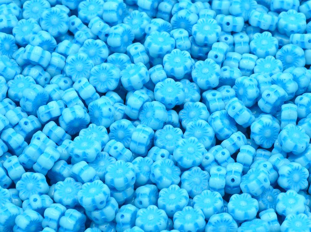 Flower Beads, Blue Light Blue Lined (63020-46460), Glass, Czech Republic
