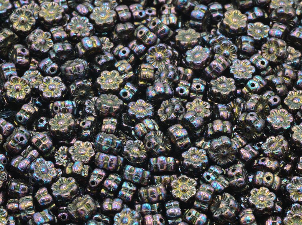 フラワービーズ、ブラックベガアイリス(23980-15781)、ガラス、チェコ共和国