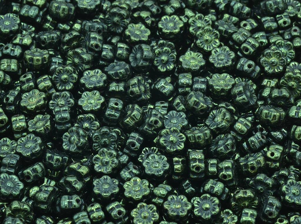 フラワービーズ、ブラックラスターレッドフルコーティング(23980-14495)、ガラス、チェコ共和国