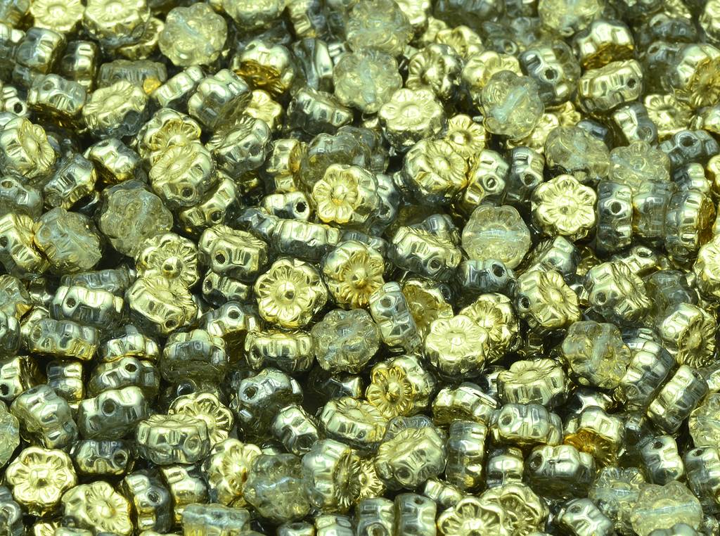 Flower Beads, Crystal Gold (00030-26441), Glass, Czech Republic