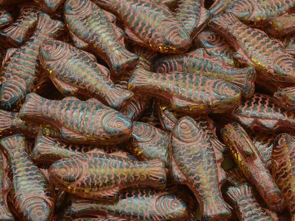 OUTLET 10 grams Big Fish Beads, 24 x 11 mm, Crystal Travertin Red Lined (00030-96818), Glass, Czech Republic