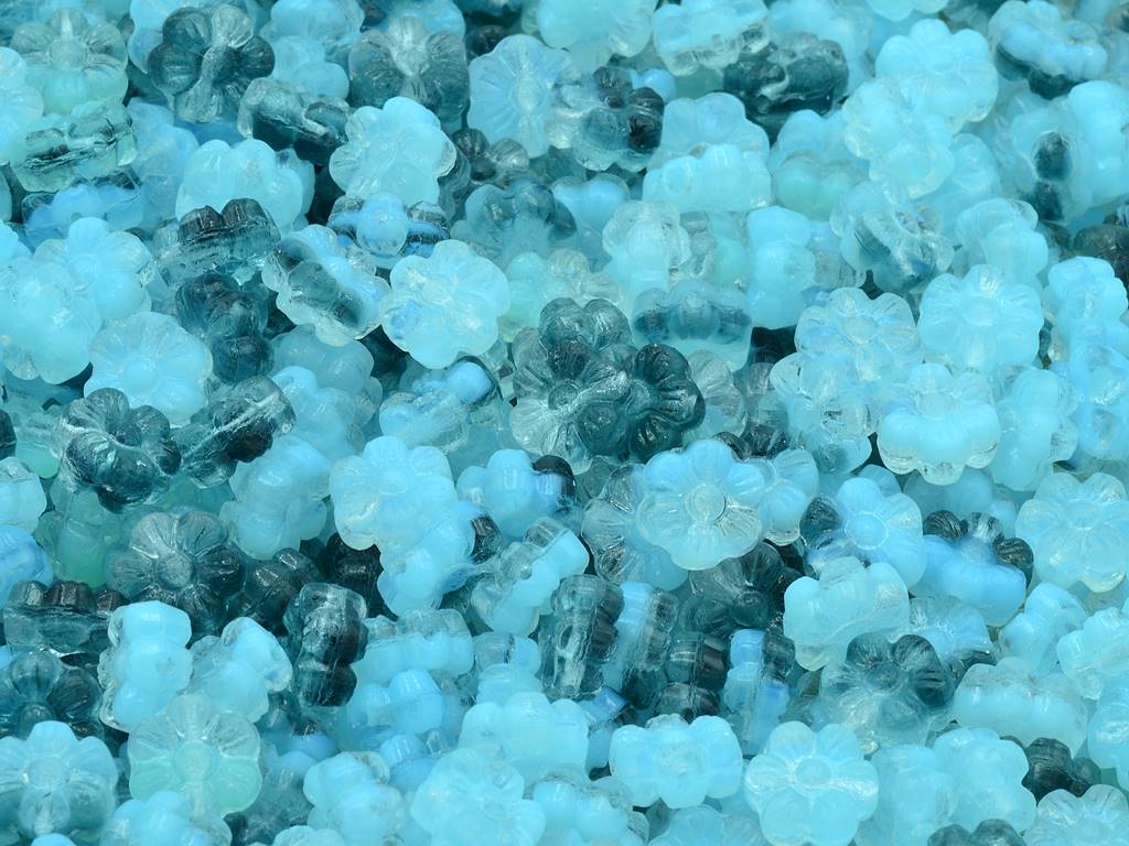 フラワービーズ、ミックスカラーアクア(MIx-AQUA)、ガラス、チェコ共和国