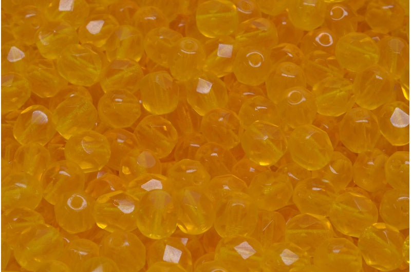 Faceted Round Fire Polished Beads, Transparent Yellow (80020), Glass, Czech Republic