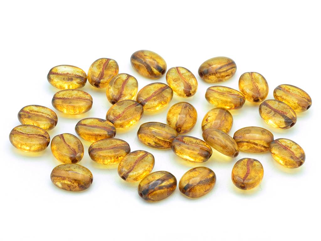 コーヒー豆ビーズ、クリスタルトラバーチン(00030-86800)、ガラス、チェコ共和国