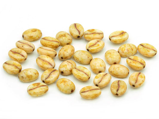 OUTLET 10 克咖啡豆珠,11 x 8 毫米,粉笔白石灰华 (03000-86800),玻璃,捷克共和国