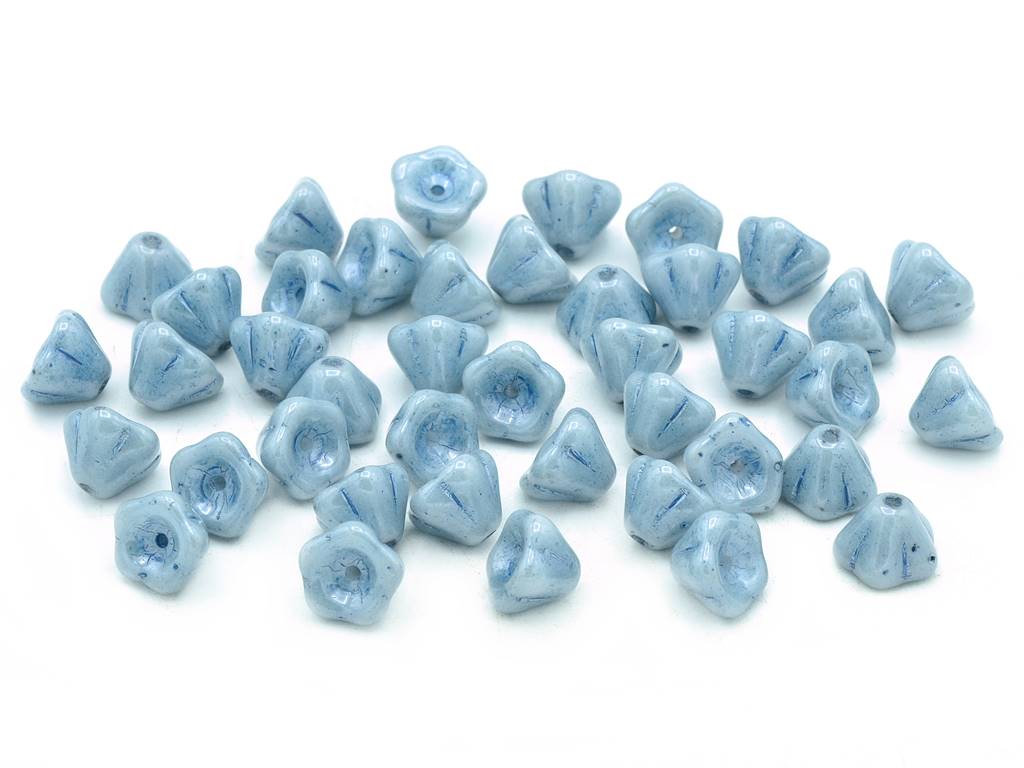 ベルフラワービーズ、チョークホワイトラスターブルーフルコーティング(03000-14464)、ガラス、チェコ共和国