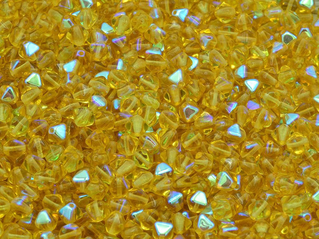 双円錐ビーズ、透明オレンジAb(10040-28701)、ガラス、チェコ共和国