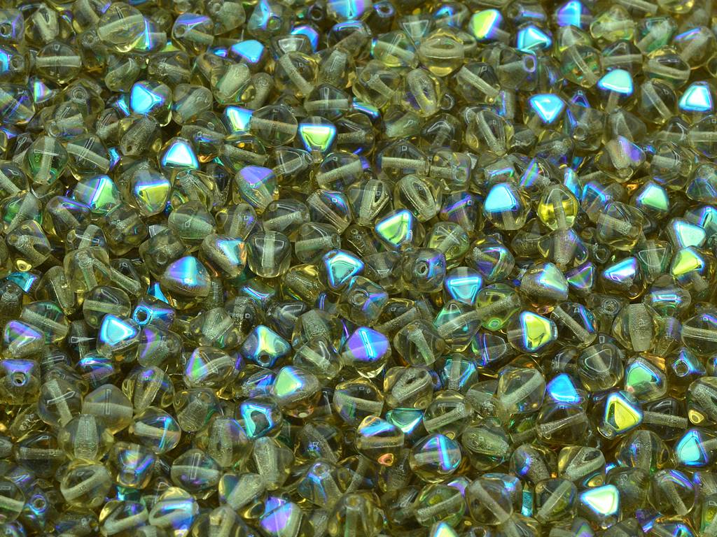 双円錐ビーズ、透明ブラウンAb(10210-28701)、ガラス、チェコ共和国