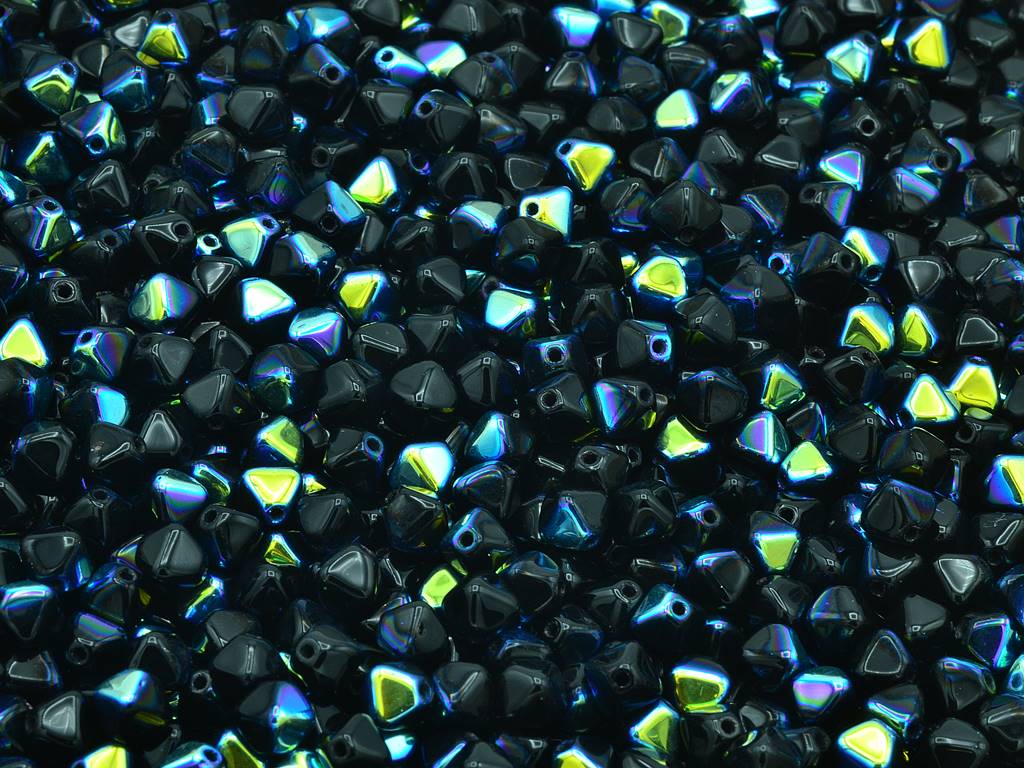 Bicone Beads, Black Ab (23980-28701), Glass, Czech Republic
