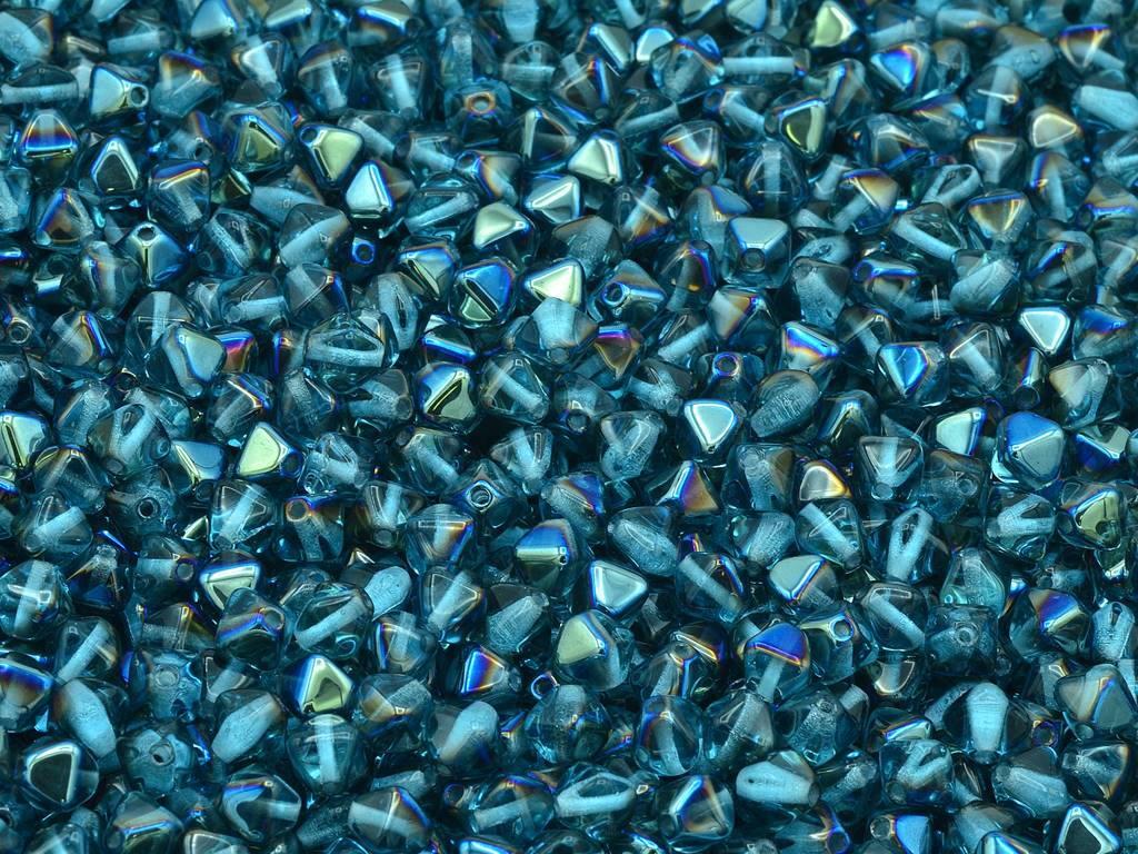 双円錐ビーズ、透明アクア 22201 (60010-22201)、ガラス、チェコ共和国