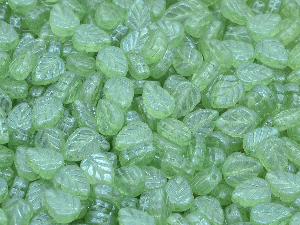 Mint Leaf Beads, Crystal Luster Green Full Coated (00030-14457), Glass, Czech Republic