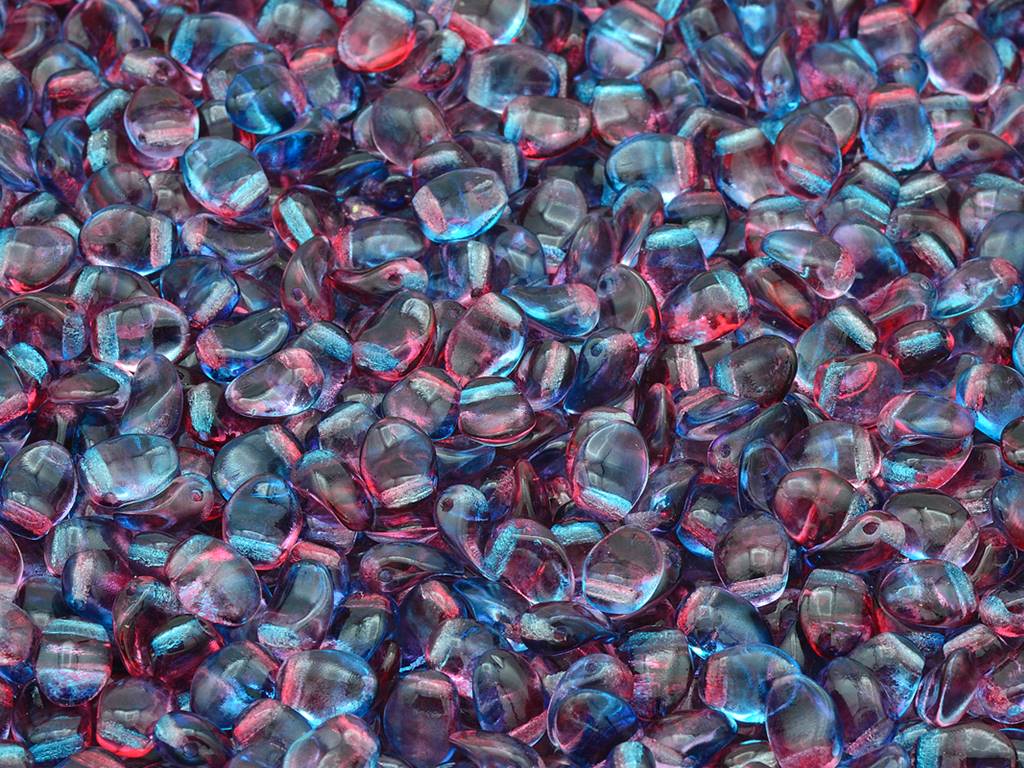 Tulip Petal Beads, Crystal Blue-Red Transparent Dyed (00030-48013), Glass, Czech Republic