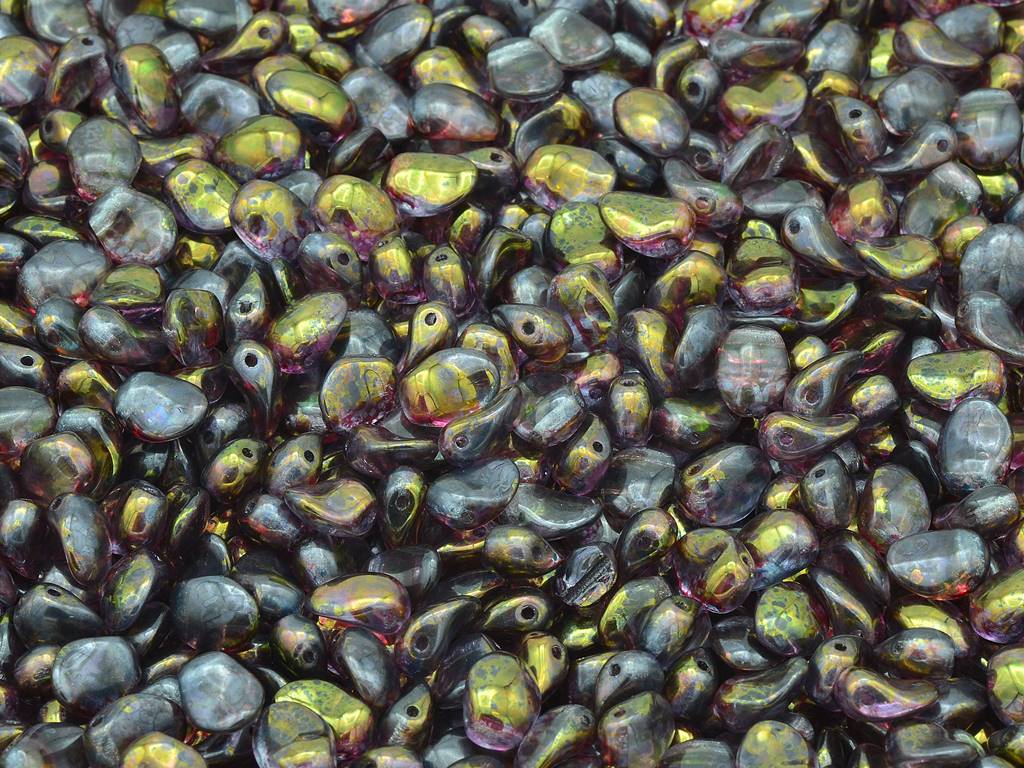 チューリップの花びらビーズ、クリスタル複合光沢レッドブルー(00030-91006)、ガラス、チェコ共和国