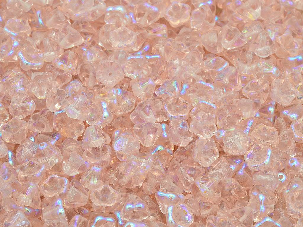 ベルフラワービーズ、透明ピンクAb(70110-28701)、ガラス、チェコ共和国