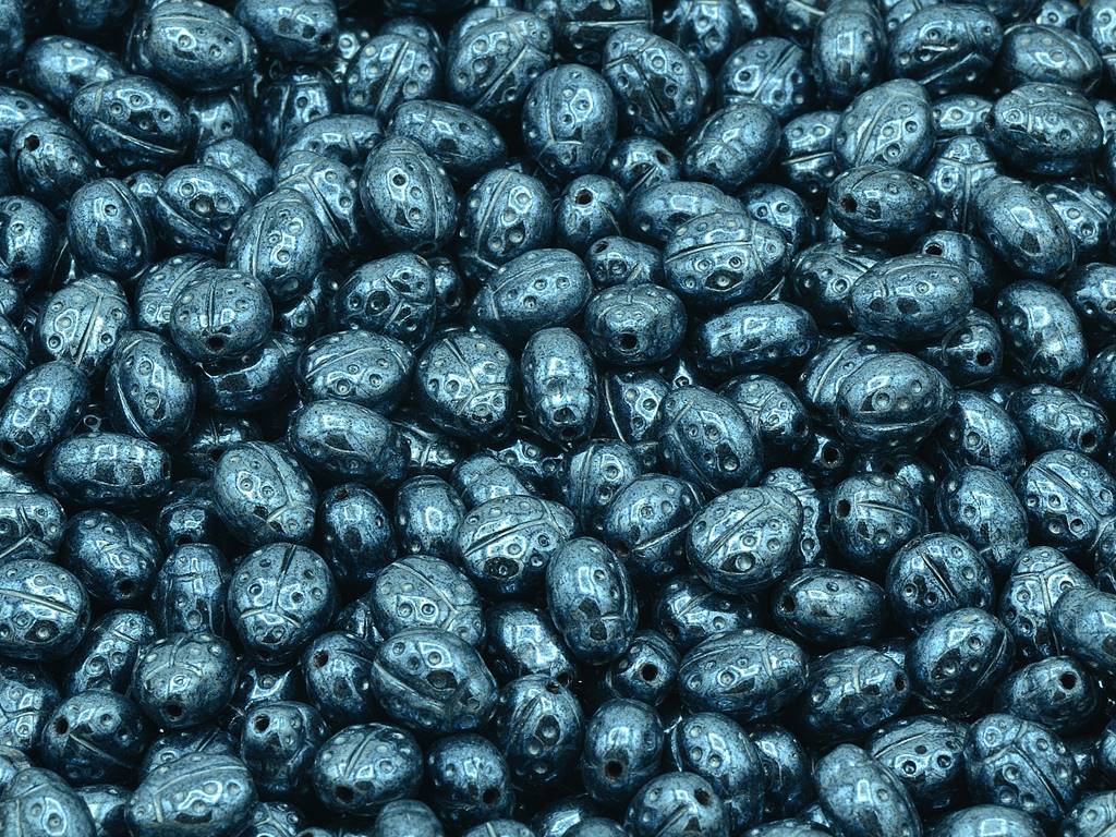 てんとう虫の昆虫型プレスビーズ、ブラックヘマタイト(23980-14400)、ガラス、チェコ共和国