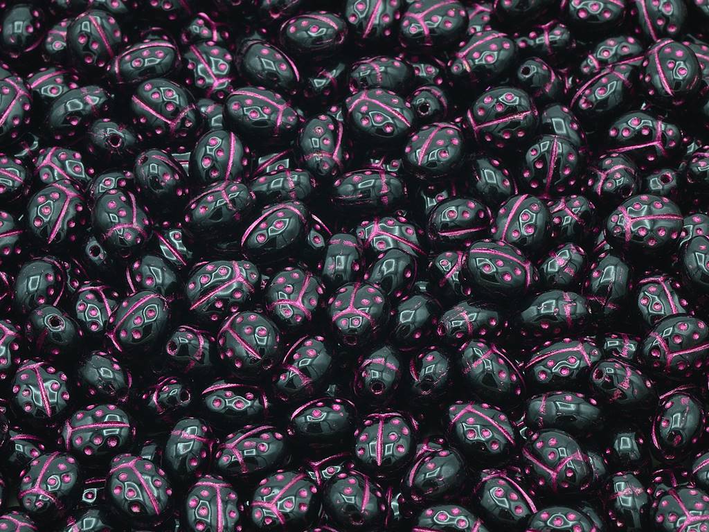Ladybug Insect Pressed Beads, Black 54570 (23980-54570), Glass, Czech Republic