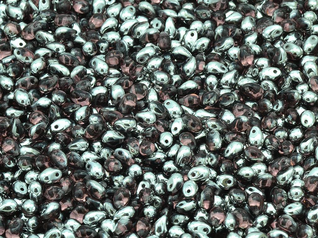 ドロップビーズ、透明ライトアメジストクリスタルシルバーハーフコーティング(20040-27001)、ガラス、チェコ共和国