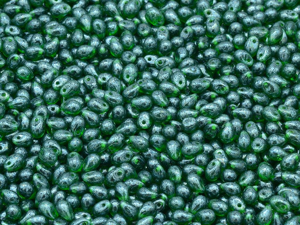 ドロップビーズ、透明グリーンヘマタイト(50140-14400)、ガラス、チェコ共和国