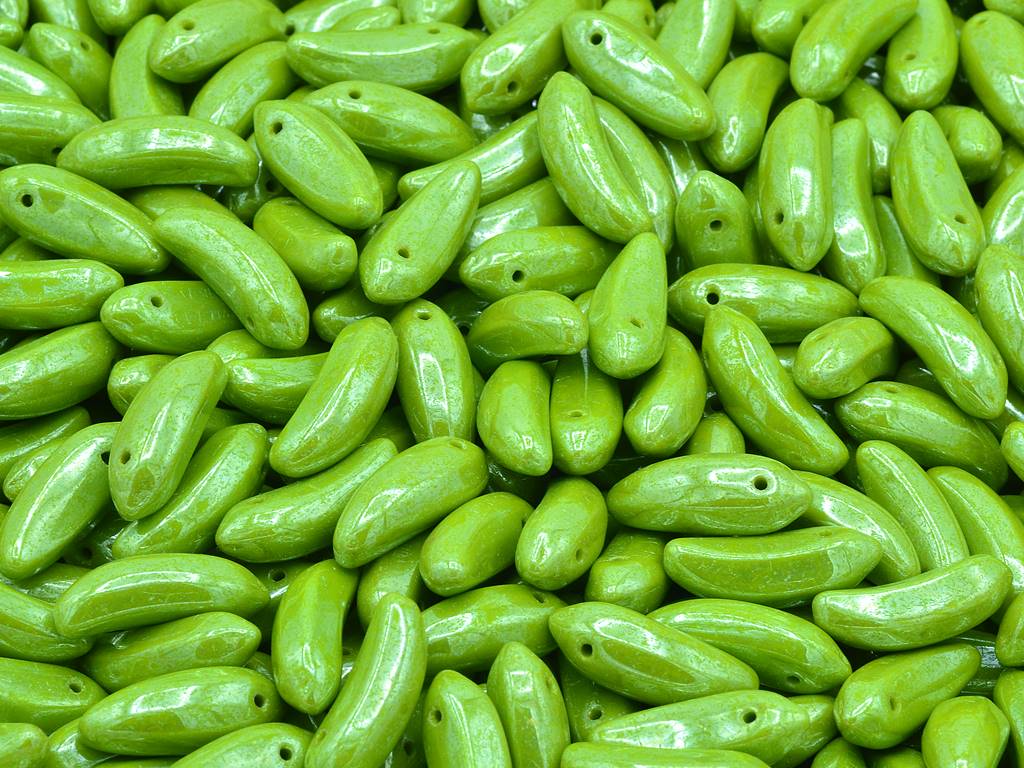 Banana Beads, Opaque Green Hematite (53400-14400), Glass, Czech Republic