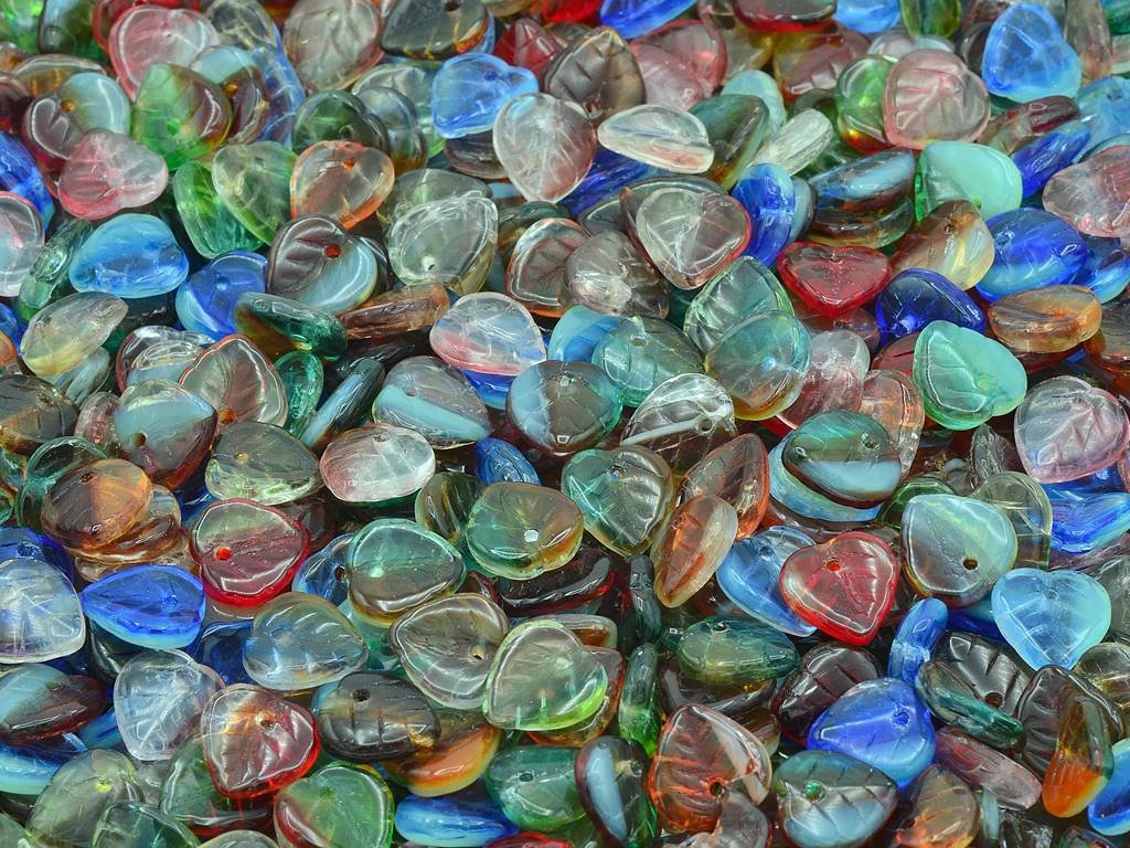 OUTLET 10 grams Leaf Beads, 9 x 9 mm, Mixed Colors (mix), Glass, Czech Republic