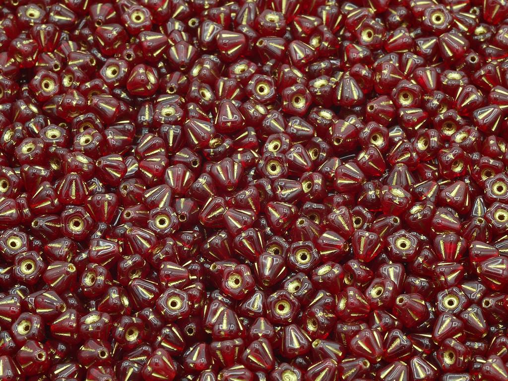 ベルフラワービーズ、ルビーレッドゴールドライン(90080-54202)、ガラス、チェコ共和国