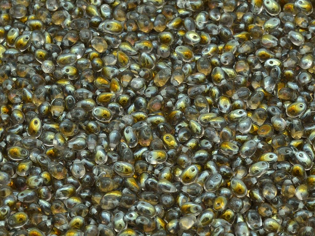 ドロップビーズ、透明ピンククリスタルブロンズカプリ(70110-22601)、ガラス、チェコ共和国