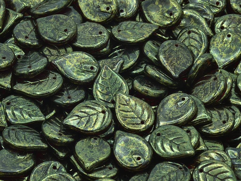 アップルリーフビーズ、透明レッドテラコッタレッド(90110-15495)、ガラス、チェコ共和国