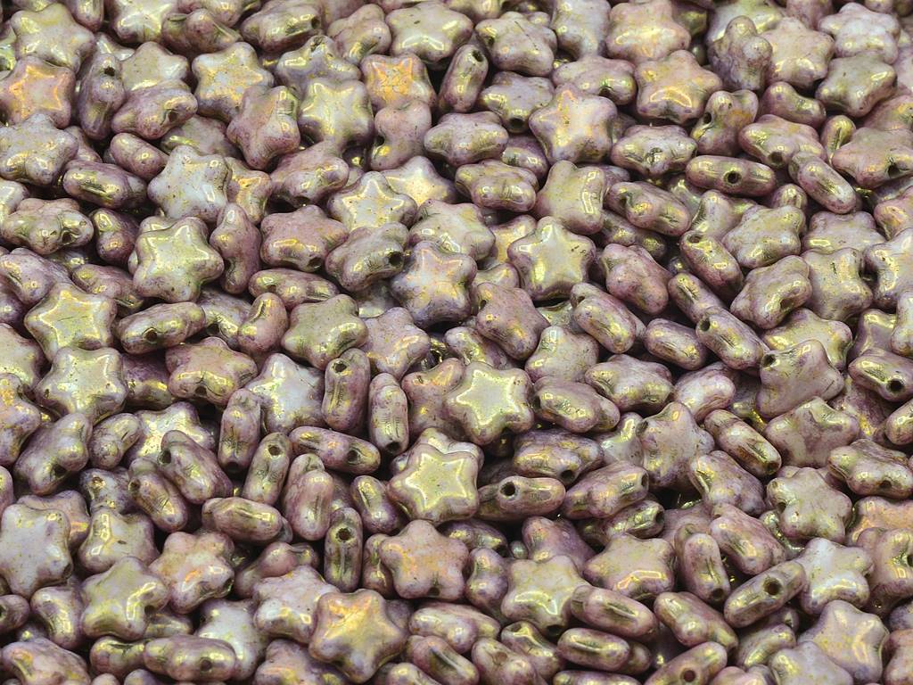 フラットスタービーズ、チョークホワイトセネガルバイオレット(03000-15695)、ガラス、チェコ共和国