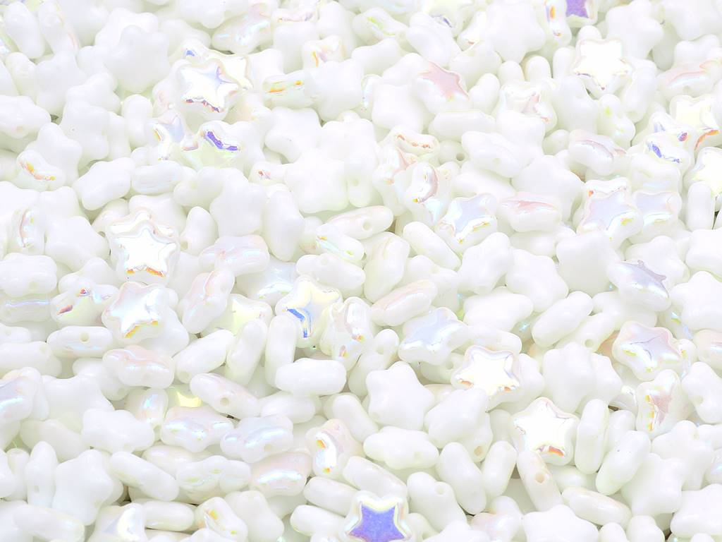 扁平星形珠,粉笔白色 Ab (03000-28701),玻璃,捷克共和国