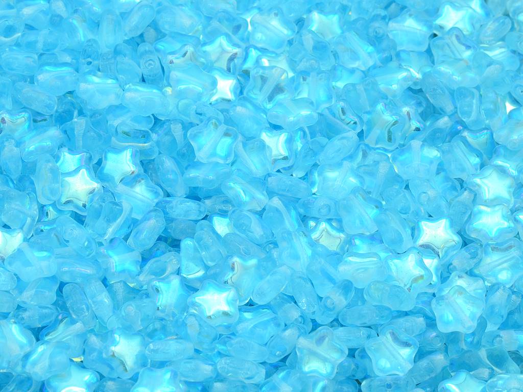 Flat Star Beads, Transparent Aqua Ab (60000-28701), Glass, Czech Republic
