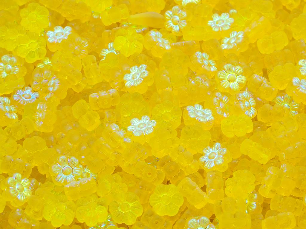 Flower Beads, Transparent Yellow Matte Ab (80020-84110-28701), Glass, Czech Republic