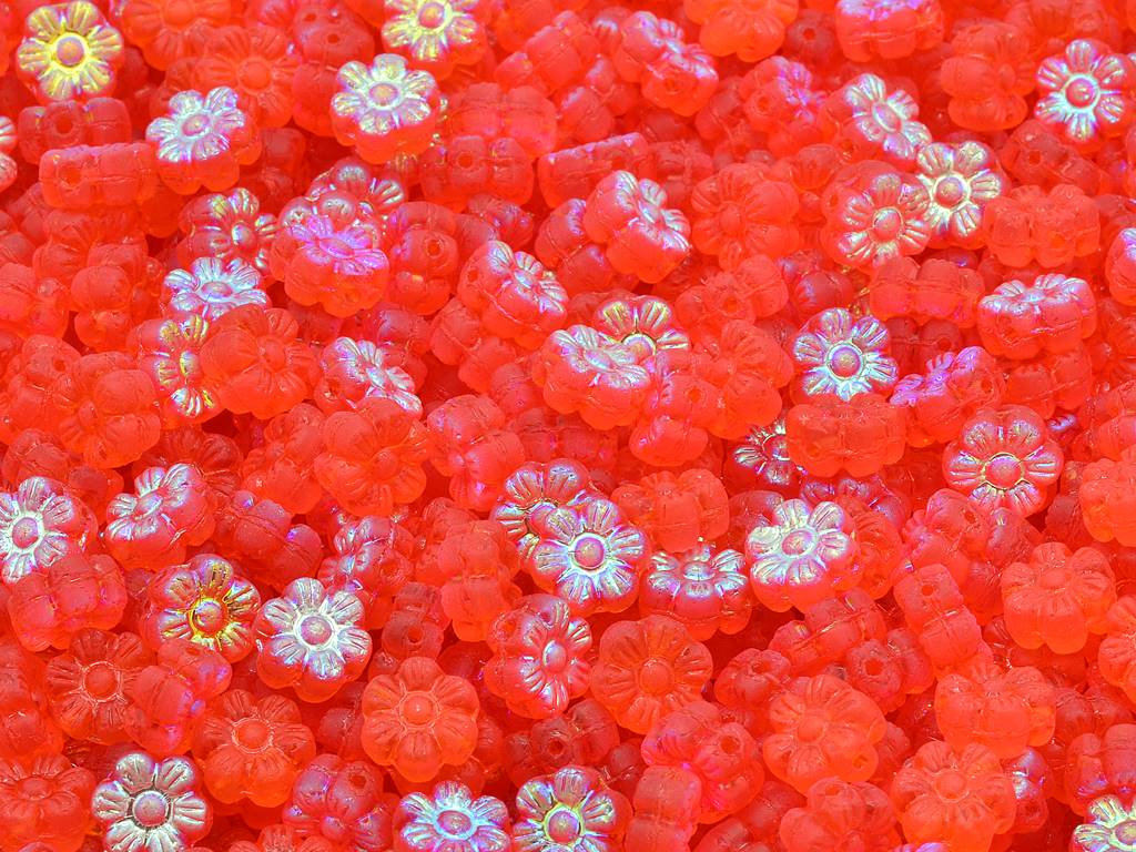 Flower Beads, Transparent Orange Matte Ab (90030-84110-28701), Glass, Czech Republic