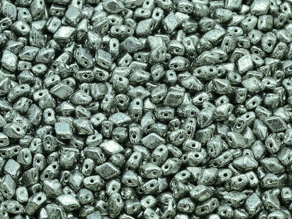 Diamonduo 2-Hole Beads Rhombus Gemduo, Black Antique Silver Patina (23980-81002), Glass, Czech Republic