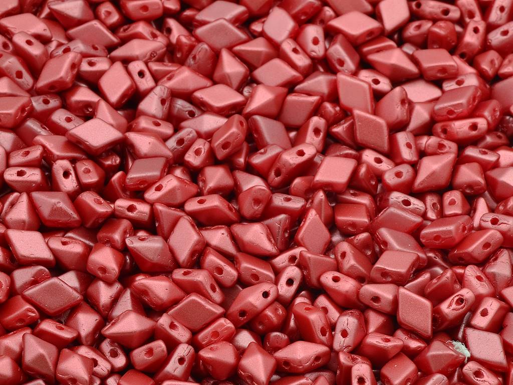 Diamonduo 2穴ビーズ ロンバス ジェムデュオ、チョークホワイトダークコーラル (03000-25010)、ガラス、チェコ共和国